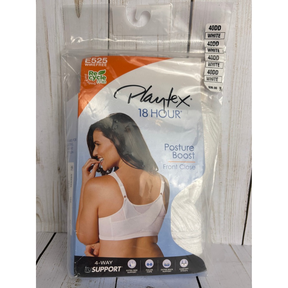 Playtex 18 Hour Posture Boost Front Close Wirefree Bra White 40DD E525 B019
